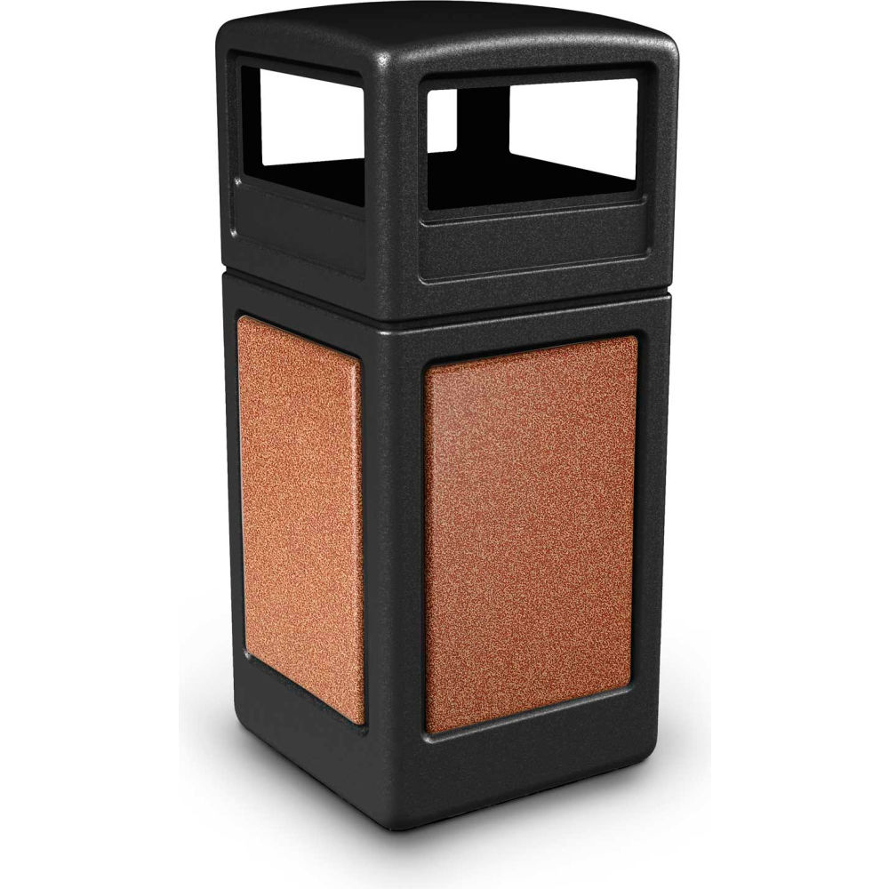 261909BKS PolyTec Square Waste Container with Dome Lid Black with Sedona Stone Panels - 42-gal