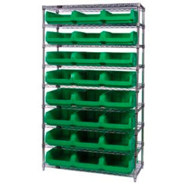 268895GN WR9-531 Chrome Shelving with 24 Magnum Giant Hopper Bins, Green - 18 x 42 x 74 in.