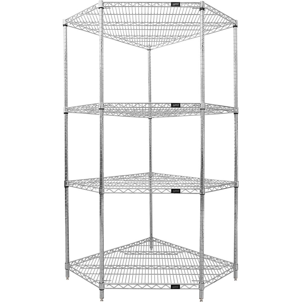 B3079666 4 Shelf Chrome Corner Wire Shelving Unit - 42 x 24 x 74 in.