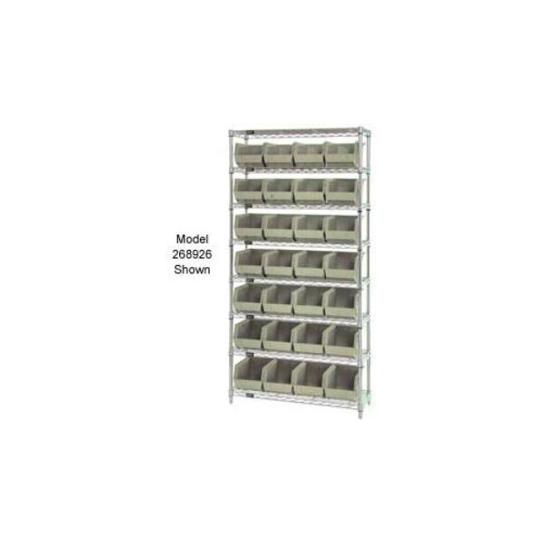 268927BG WR7-245 Chrome Wire Shelving with 24 Giant Plastic Stacking Bins, Ivory - 36 x 12 x 74 in.