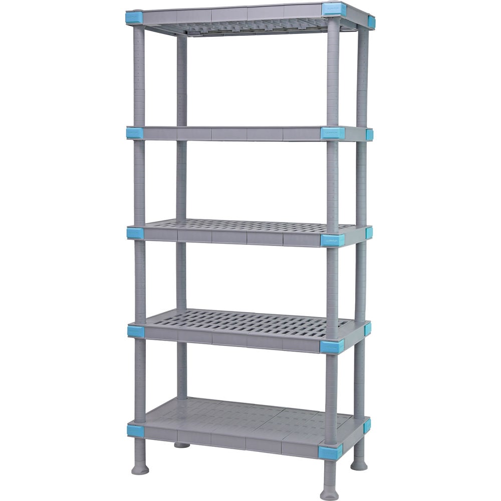 Quantum Food Service QP246086V4S1 60 NSF 5-Tier Heavy-Duty Plastic Shelving Unit - Millenia, 24W, 86H, Gray