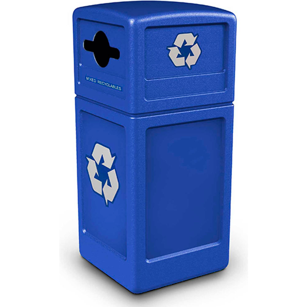 B2383806 PolyTec Recycling Can with Dome Lid Mixed Recycling - 42 gal, Blue