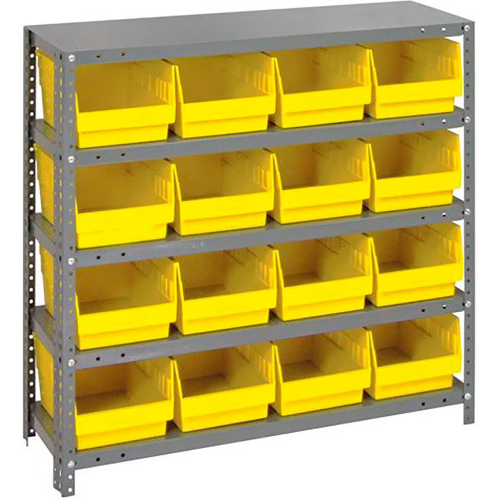 268989YL 1239-207 Steel Shelving with 16 6 in. Shelf Bins, Yellow - 36 x 12 x 39 in. - 5 Shelves