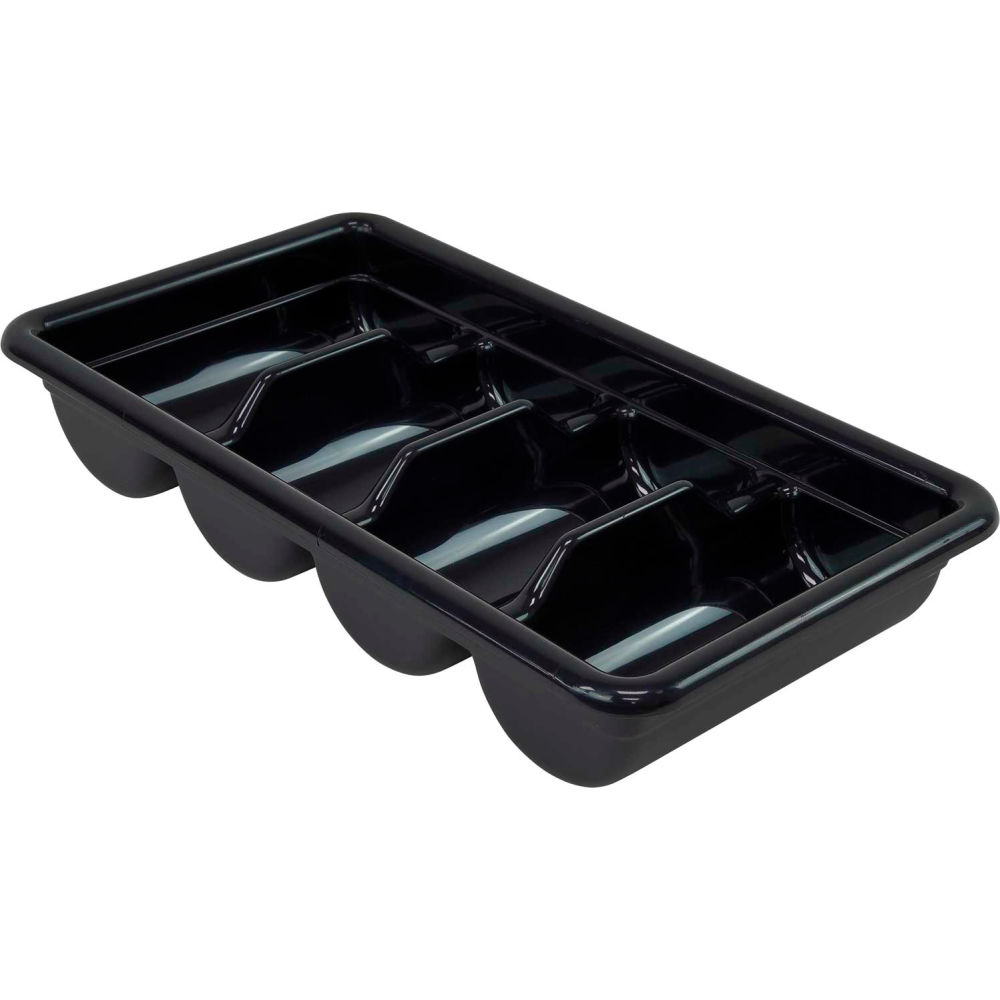B2956025 Four Compartment Cutlery Box - 20.43 x 11.37 x 3.75 in. - Polypropylene - Black - Pack of 12