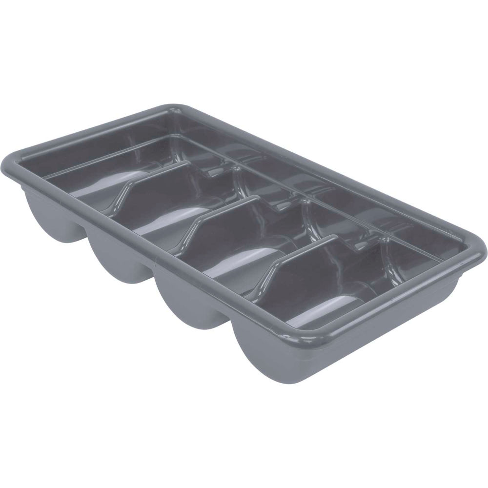 B2956027 Four Compartment Cutlery Box - 20.43 x 11.37 x 3.75 in. - Polypropylene - Gray - Pack of 12
