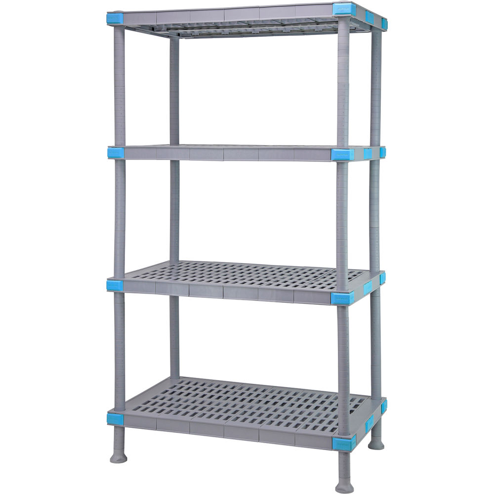 Quantum Food Service QP247286VS-4 72 NSF 4-Tier Heavy-Duty Plastic Shelving Unit - Millenia, 24W, 86H, Gray