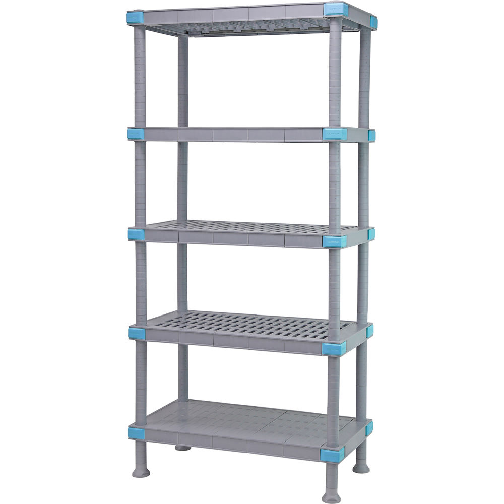 Quantum Food Service QP214862V4S1 48 NSF 5-Tier Heavy-Duty Plastic Shelving Unit - Millenia, 21W, 62H, Gray