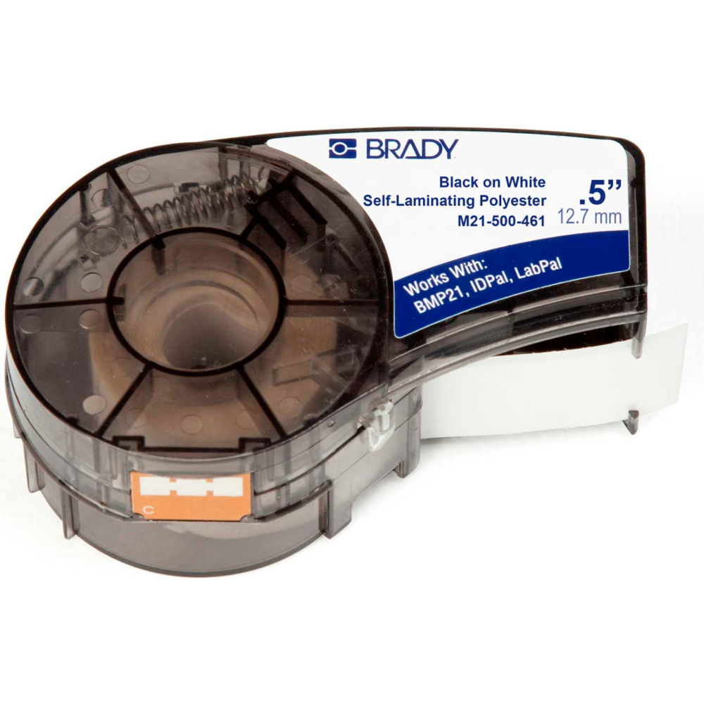 B2262399 Brady BMP21 Series Self-Laminating Polyester Label, Black & White - 1-2 in. x 21 ft. - M21-500-461
