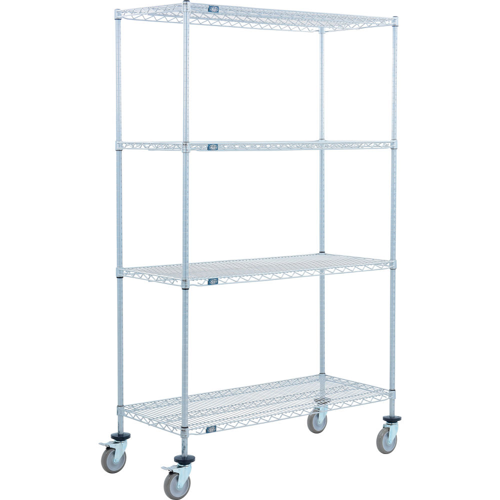 Global Industrial C24367PEPB4 Nexel 4 Shelf Truck - Nexelate Polyurethane Swivel Casters 2 Brakes - 36 x 24 x 80 in.