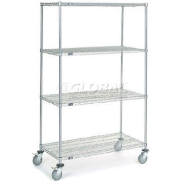 Global Industrial C24487PC4 Nexel 4 Shelf Truck - Chrome Polyurethane Swivel Casters - 48 x 24 x 80 in.