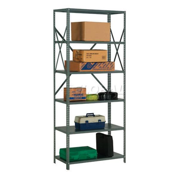 Global Industrial SO3612628 6 Shelf 20 Gauge Open Steel Shelving Unit - 36 x 12 x 85 in., Gray