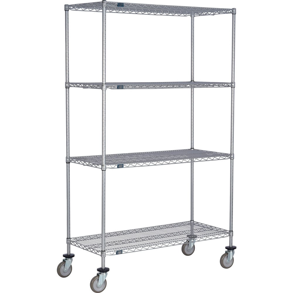Global Industrial C24606PEP4 Nexel 4 Shelf Truck Nexelate Polyurethane Swivel Casters - 60 x 24 x 69 in.