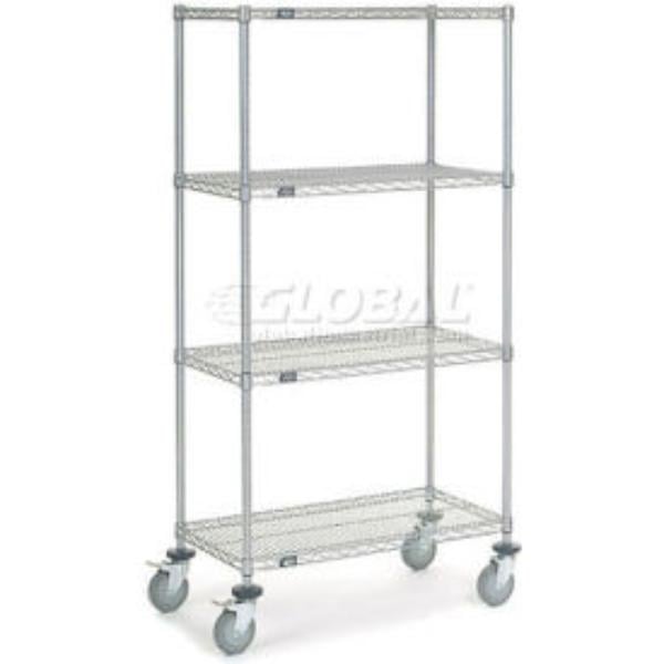 Global Industrial C18366PCB4 Nexel 4 Shelf Truck Chrome Polyurethane Swivel Casters 2 Brakes - 36 x 18 x 69 in.