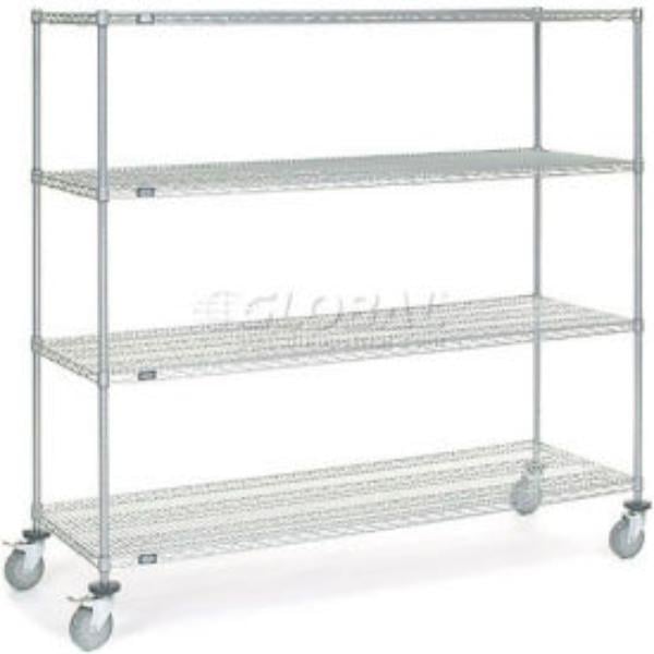 Global Industrial C24726PC4 Nexel 4 Shelf Truck Chrome Polyurethane Swivel Casters - 72 x 24 x 69 in.
