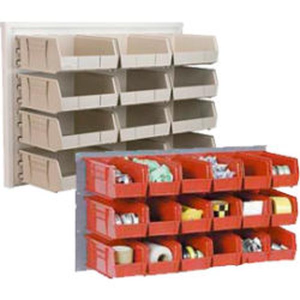 Picture of Global Industrial 550202RD Wall Bin Rack Panel - 36 x 19 - 8 Red 8.25 x 11 x 7 in. Stacking Bins