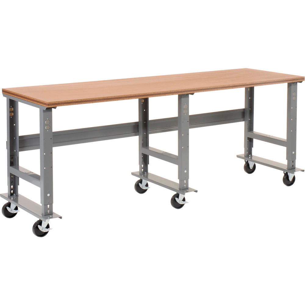 Global Industrial SH9636QAA Extra Long Mobile Workbench 96x36 in. Adjustable Height Shop Top Square Edge - Gray