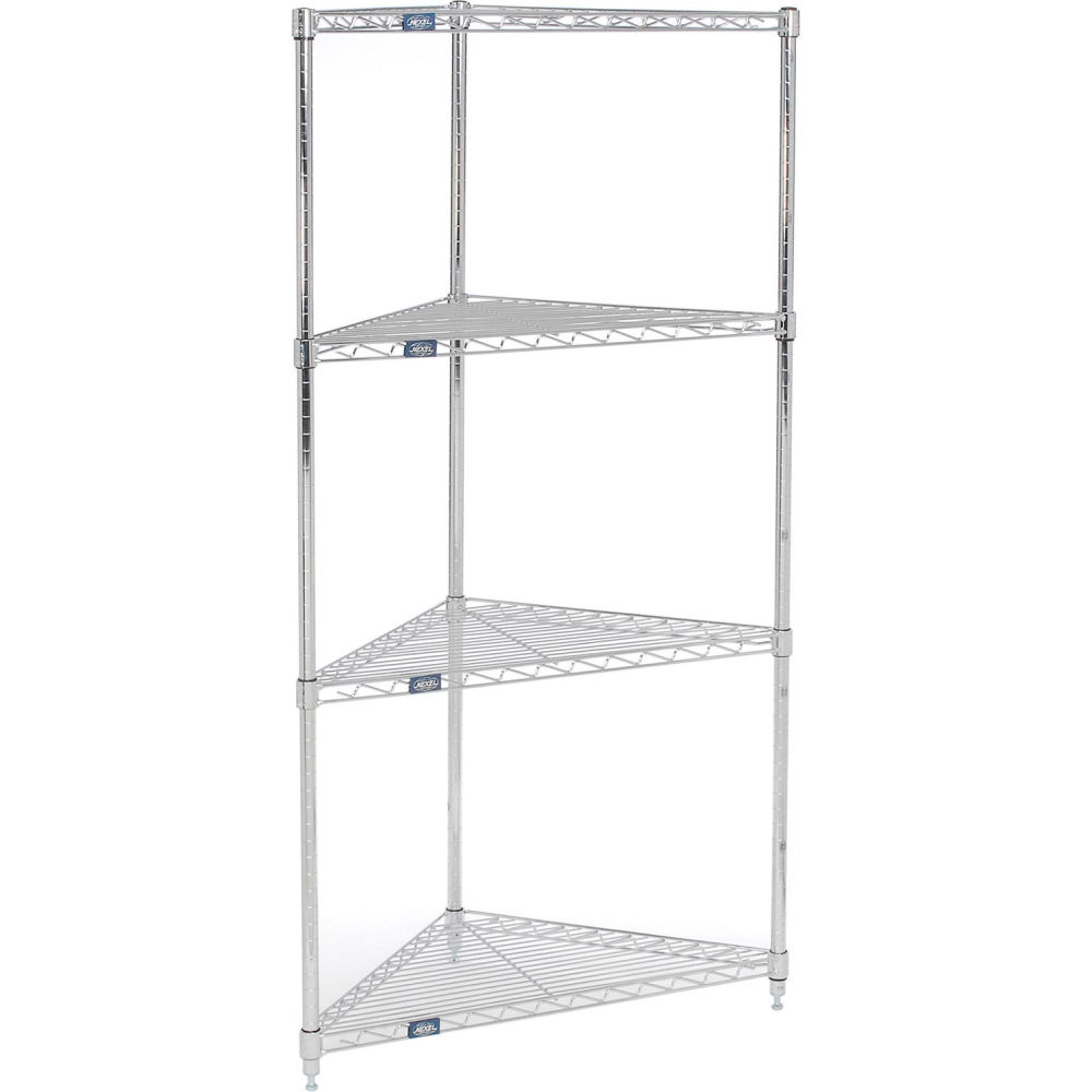 Global Industrial ST247C NexelChrome 4 Shelf Corner Wire Shelving Unit - 32 x 24 x 74 in.