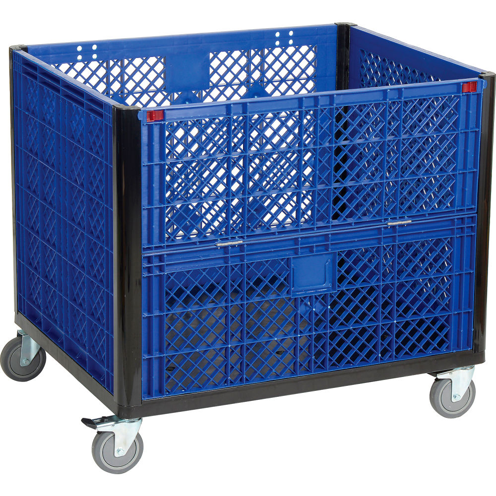 Global Industrial 603087DC Easy Assembly Vented Wall Container - Drop Gate & Casters - 39.25 x 31.50 x 34 in. OH