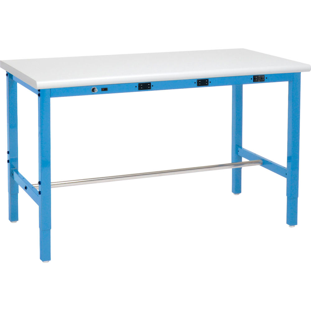 Global Industrial 607268BBLA 72 x 36 in. Adjustable Height Workbench - Power Apron ESD Safety Edge - Blue