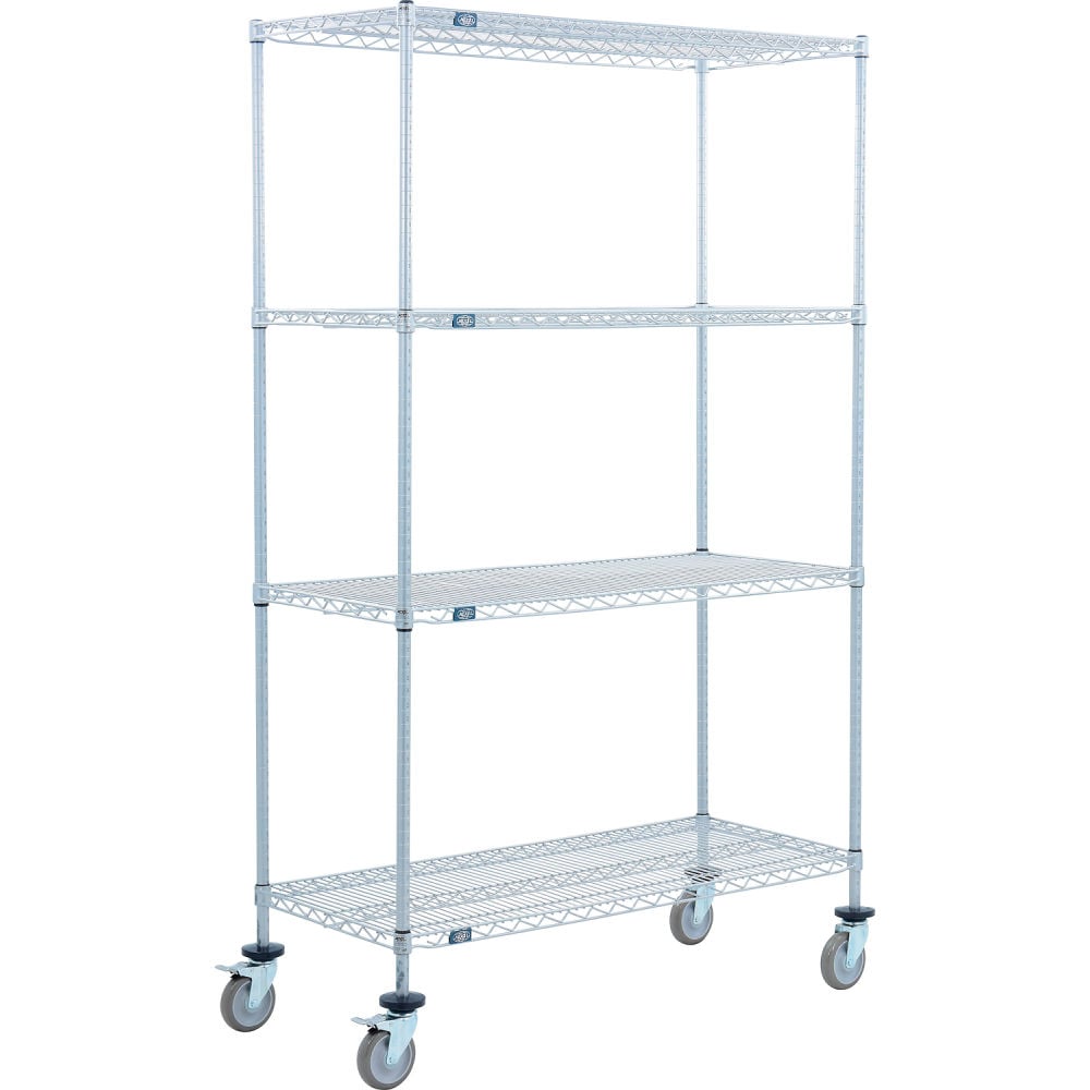 Global Industrial C24486PEPB4 Nexel 4 Shelf Truck - Nexelate Polyurethane Swivel Casters 2 Brakes - 48 x 24 x 69 in.