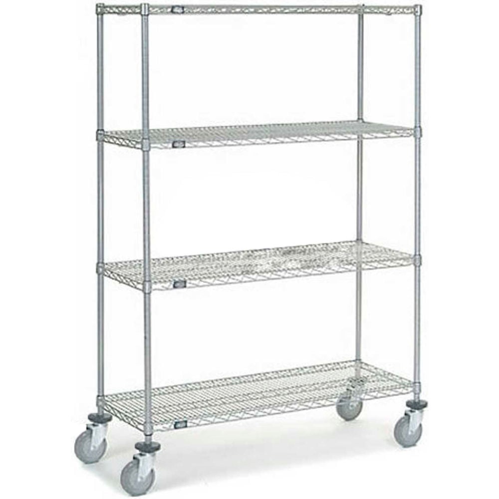 Global Industrial C18486PC4 Nexel 4 Shelf Truck - Chrome Polyurethane Swivel Casters - 48 x 18 x 69 in.