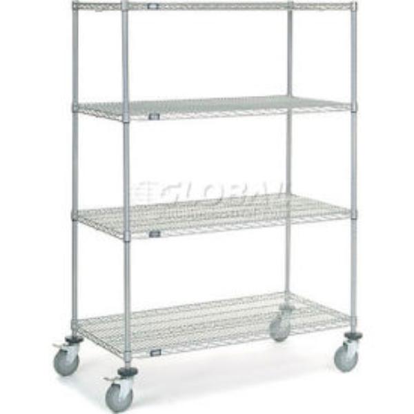 Global Industrial C24486PCB4 Nexel 4 Shelf Truck - Chrome Polyurethane Swivel Casters 2 Brakes - 48 x 24 x 69 in.