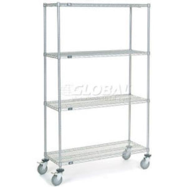 Global Industrial C18487PCB4 Nexel 4 Shelf Truck - Chrome Polyurethane Swivel Casters 2 Brakes - 48 x 18 x 80 in.