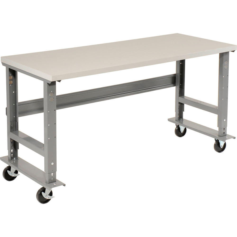 Global Industrial ET6030SAA 60 x 30 in. Mobile Adjustable Height C-Channel Leg Workbench - ESD Safety Edge - Gray