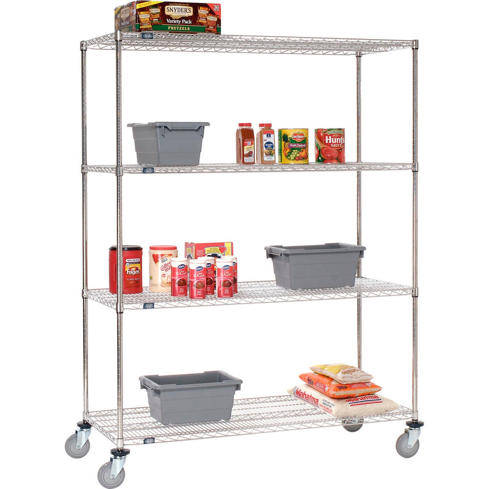 Global Industrial C18367PS4 Nexel 4 Shelf Truck Stainless Steel Polyurethane Swivel Casters - 36 x 18 x 80 in.