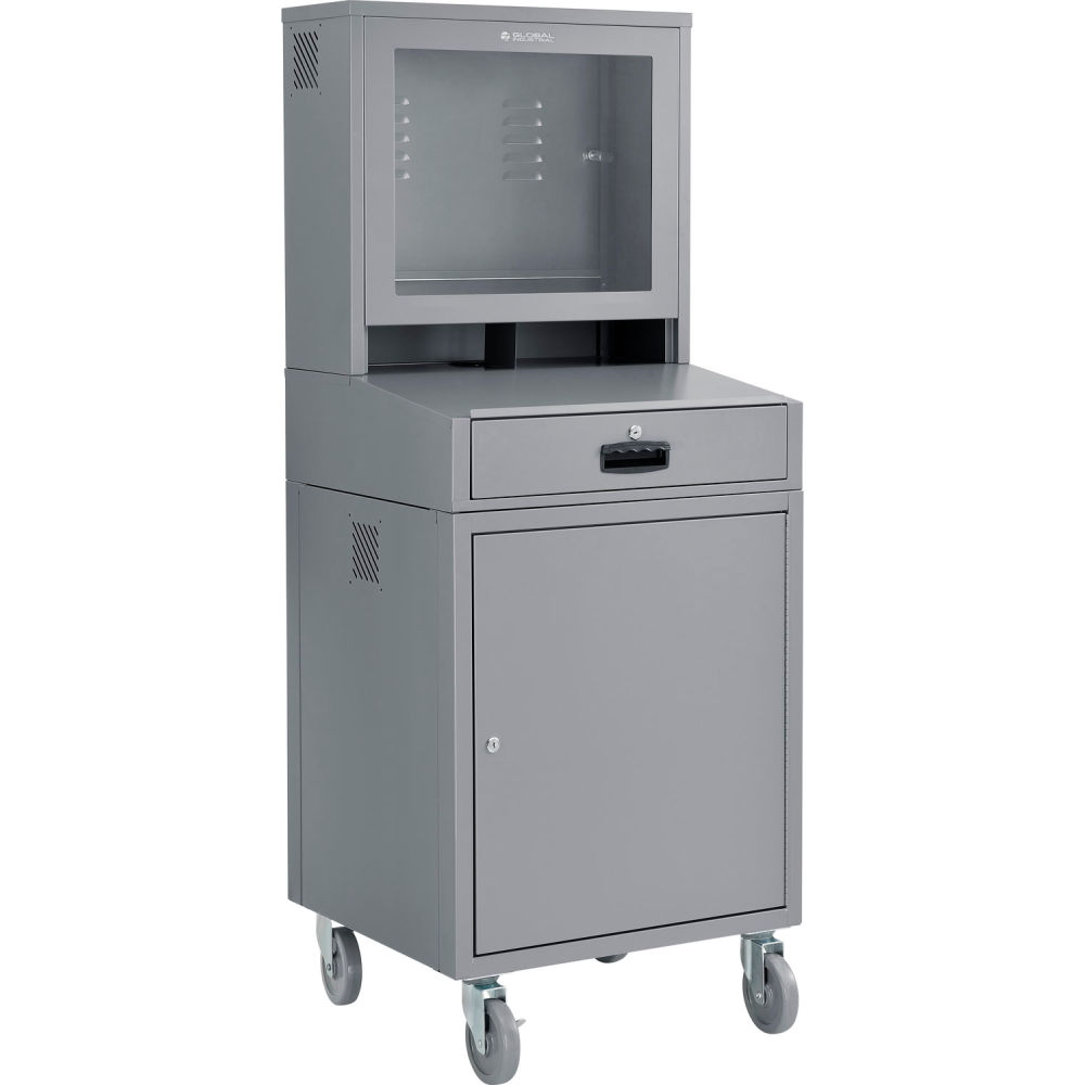 Global Industrial 2843527 Mobile LCD Computer Cabinet - Dark Gray - Unassembled