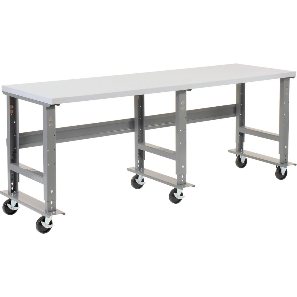 Global Industrial PT9630QAA Extra Long Mobile Workbench 96 x 30 in. Adjustable Height Laminate Square Edge - Gray