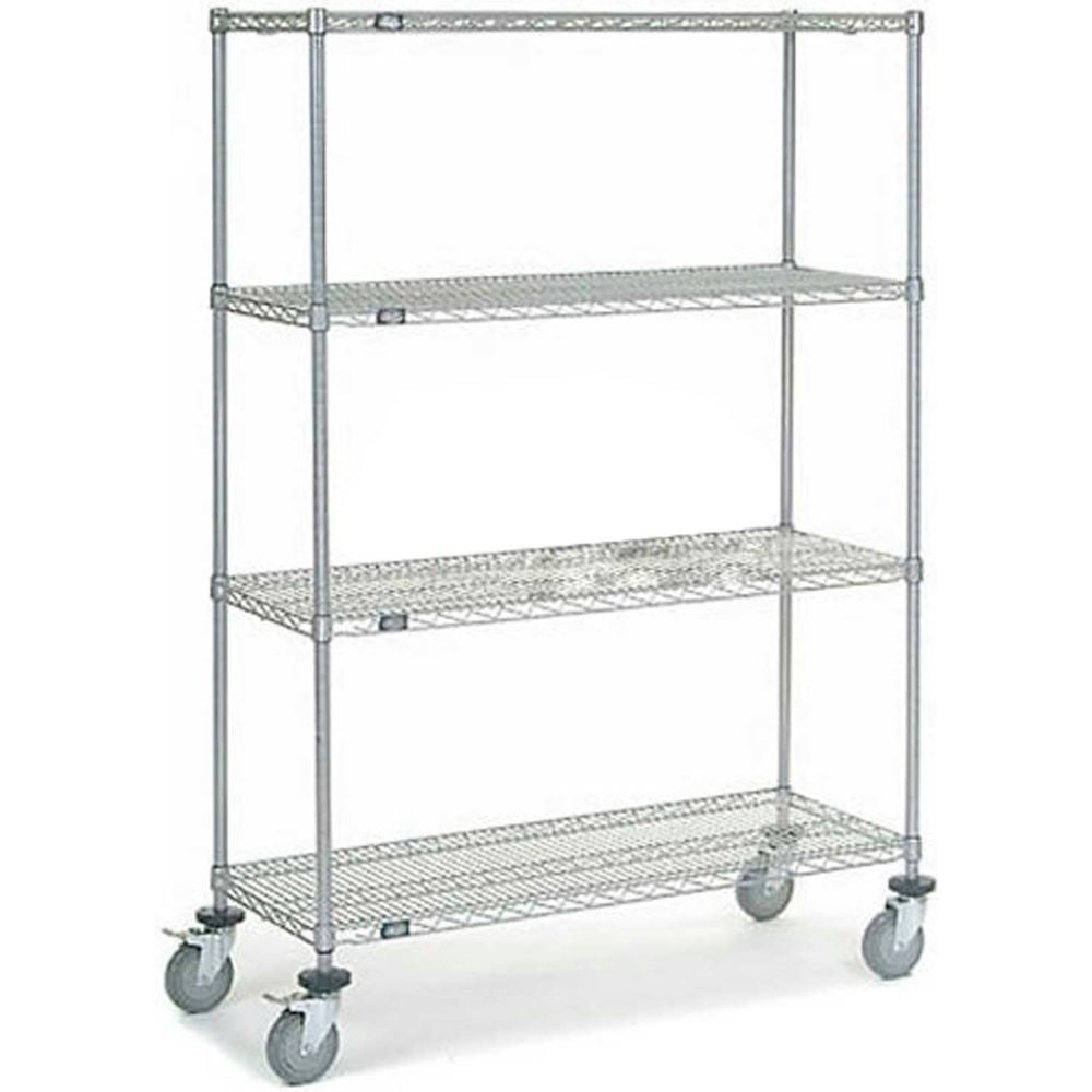 Global Industrial C18486PCB4 Nexel 4 Shelf Truck - Chrome Polyurethane Swivel Casters 2 Brakes - 48 x 18 x 69 in.
