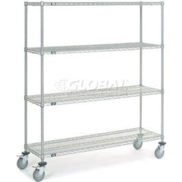 Global Industrial C18606PCB4 Nexel 4 Shelf Truck - Chrome Polyurethane Swivel Casters 2 Brakes - 60 x 18 x 69 in.