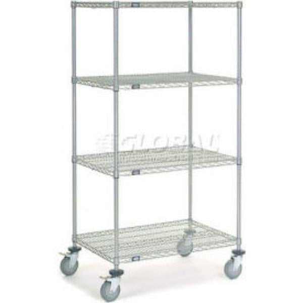 Global Industrial C24366PCB4 Nexel 4 Shelf Truck - Chrome Polyurethane Swivel Casters 2 Brakes - 36 x 24 x 69 in.