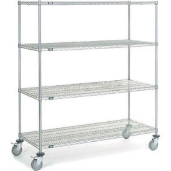 Global Industrial C24606PCB4 Nexel 4 Shelf Truck - Chrome Polyurethane Swivel Casters 2 Brakes - 60 x 24 x 69 in.
