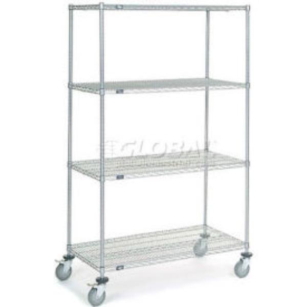 Global Industrial C24487PCB4 Nexel 4 Shelf Truck - Chrome Polyurethane Swivel Casters 2 Brakes - 48 x 24 x 80 in.