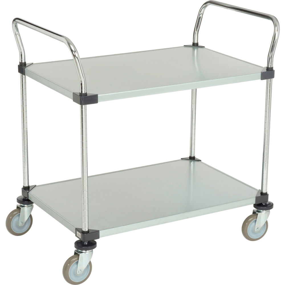 Global Industrial 24363P2SZ Nexel 2 Shelf Galvanized Utiltiy Cart - Polyurethane Swivel Casters - 36 x 24 x 39 in.