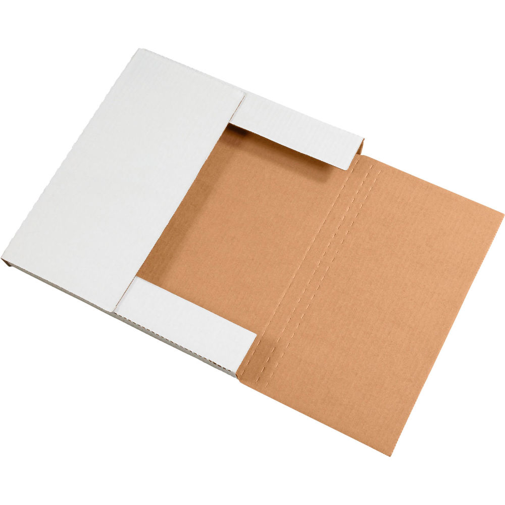 Corrugated Easy-Fold Mailers - White - 12.5 x 12.5 x 1 in. - Pack of 50 - Durable ECT-32 Strength