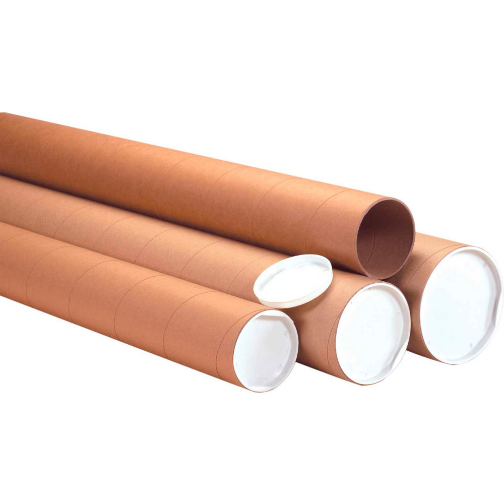 Global Industrial BP2281 Heavy Duty Mailing Tubes with Caps - 4 in. Dia. x 42 0.125 in. Thickness - Kraft - Pack of 12