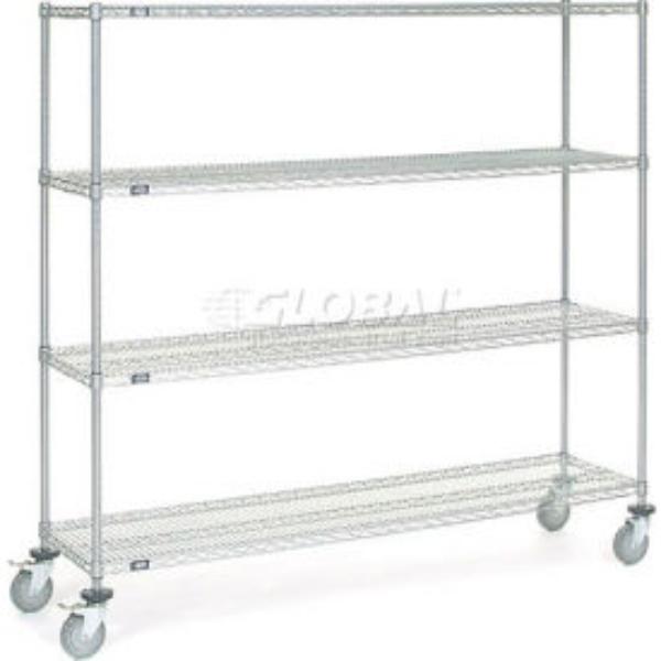 Global Industrial C18726PCB4 Nexel 4 Shelf Truck - Chrome Polyurethane Swivel Casters 2 Brakes - 72 x 18 x 69 in.
