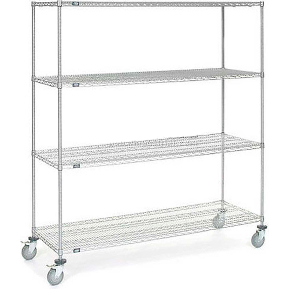 Global Industrial C24727PCB4 Nexel 4 Shelf Truck - Chrome Polyurethane Swivel Casters 2 Brakes - 72 x 24 x 80 in.