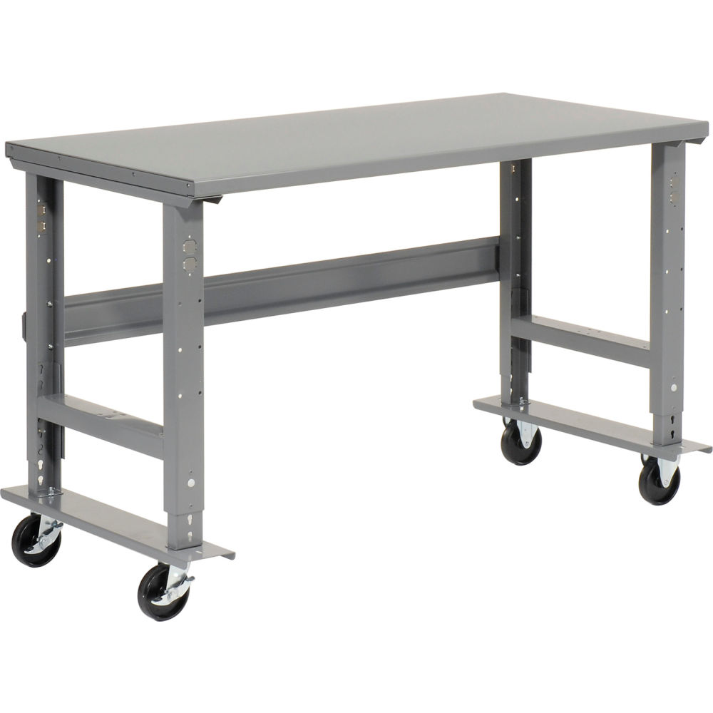 Global Industrial ST4836AA Mobile Workbench 48 x 36 in. Adjustable Height Steel Square Edge - Gray