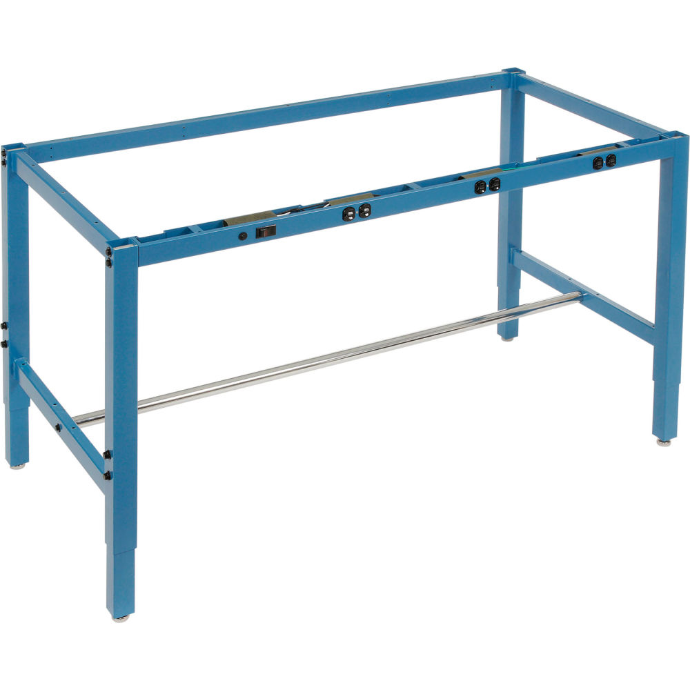 Global Industrial 249605BBL Workbench Frame with Adjustable Leg & Power Apron - 57.62x 27.56 in. - Blue