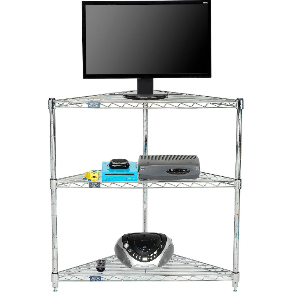 Global Industrial ST243C3 Nexel 3 Shelf Chrome Corner Wire Shelving Unit - 32 x 24 x 34 in.