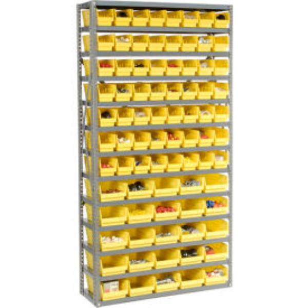 Global Industrial 603442YL Steel Shelving - Total 81 4 in. Plastic Shelf Bins, Yellow - 36 x 12 x 72 in. - 13 Shelves