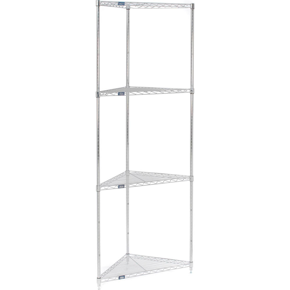 Global Industrial ST248C Nexel Chrome 4 Shelf Corner Wire Shelving Unit Starter - 32 x 24 x 86 in.