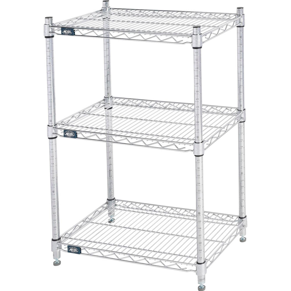 Global Industrial 14243C3 Nexel 3 Shelf Chrome Wire Shelving Unit Starter - 24 x 14 x 34 in.