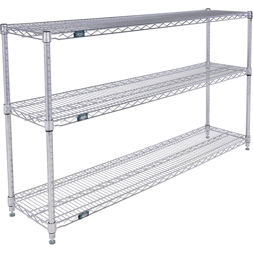 Global Industrial 14603C3 Nexel 3 Shelf Chrome Wire Shelving Unit Starter - 60 x 14 x 34 in.