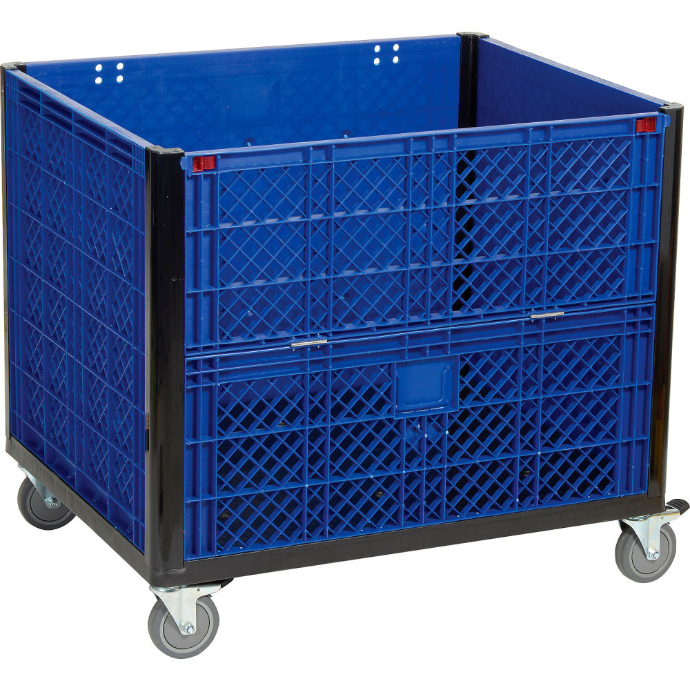 Global Industrial 239452DC Easy Assembly Solid Wall Container - Drop Gate & Casters - 39.25 x 31.50 x 34 in.