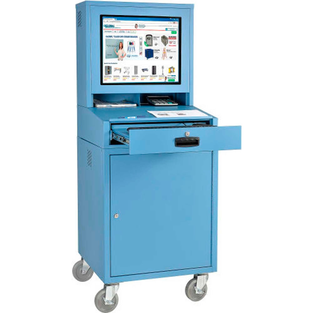 Global Industrial 2843518 Mobile LCD Computer Cabinet - Blue - Unassembled